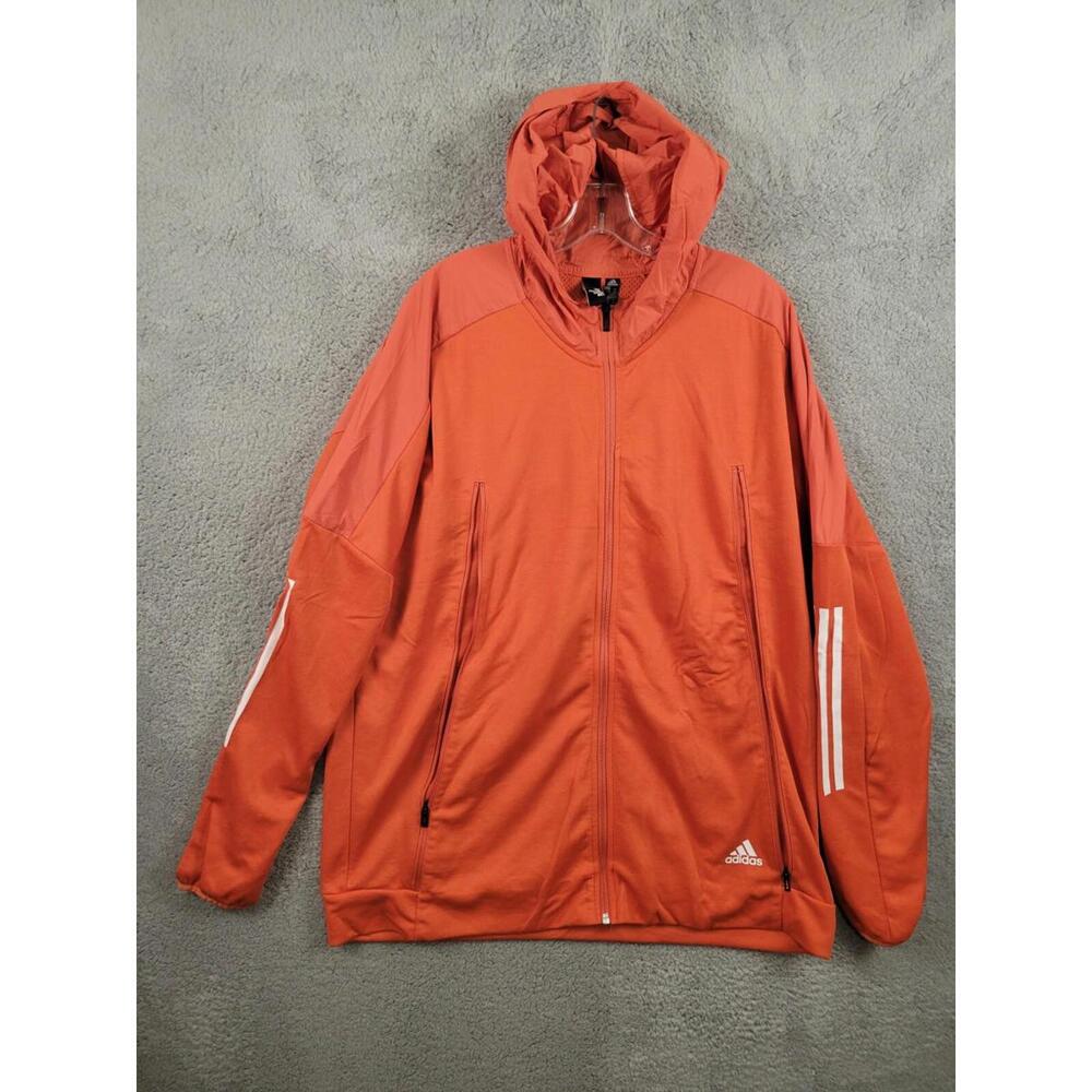 Adidas 2XL Full Zip Orange White Striped Rain Jacket Hoodie Soccer